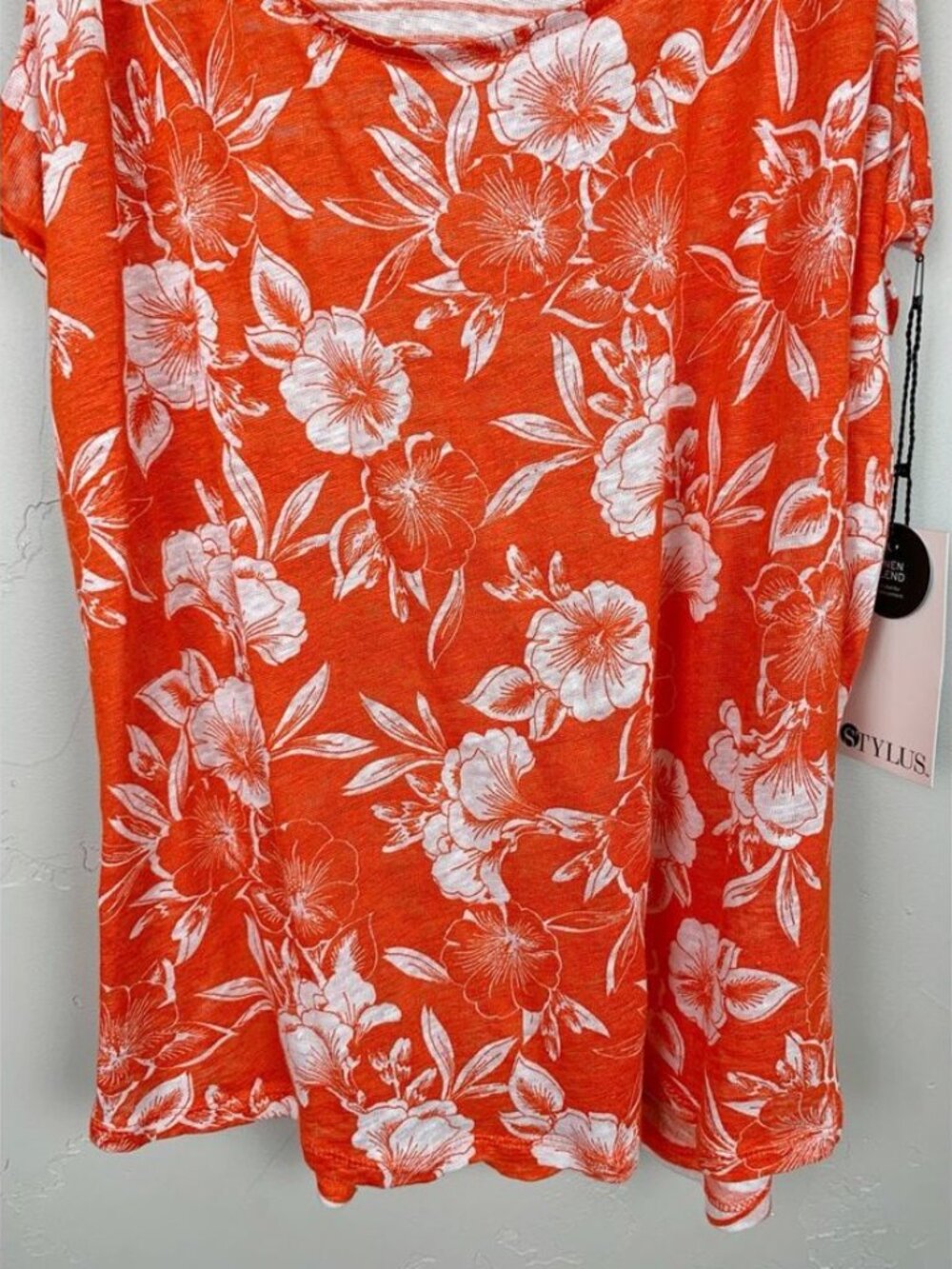 NWT New Stylus Linen Tank Top Orange & Floral Stripe Sleeveless Women's XL - Picture 4 of 9